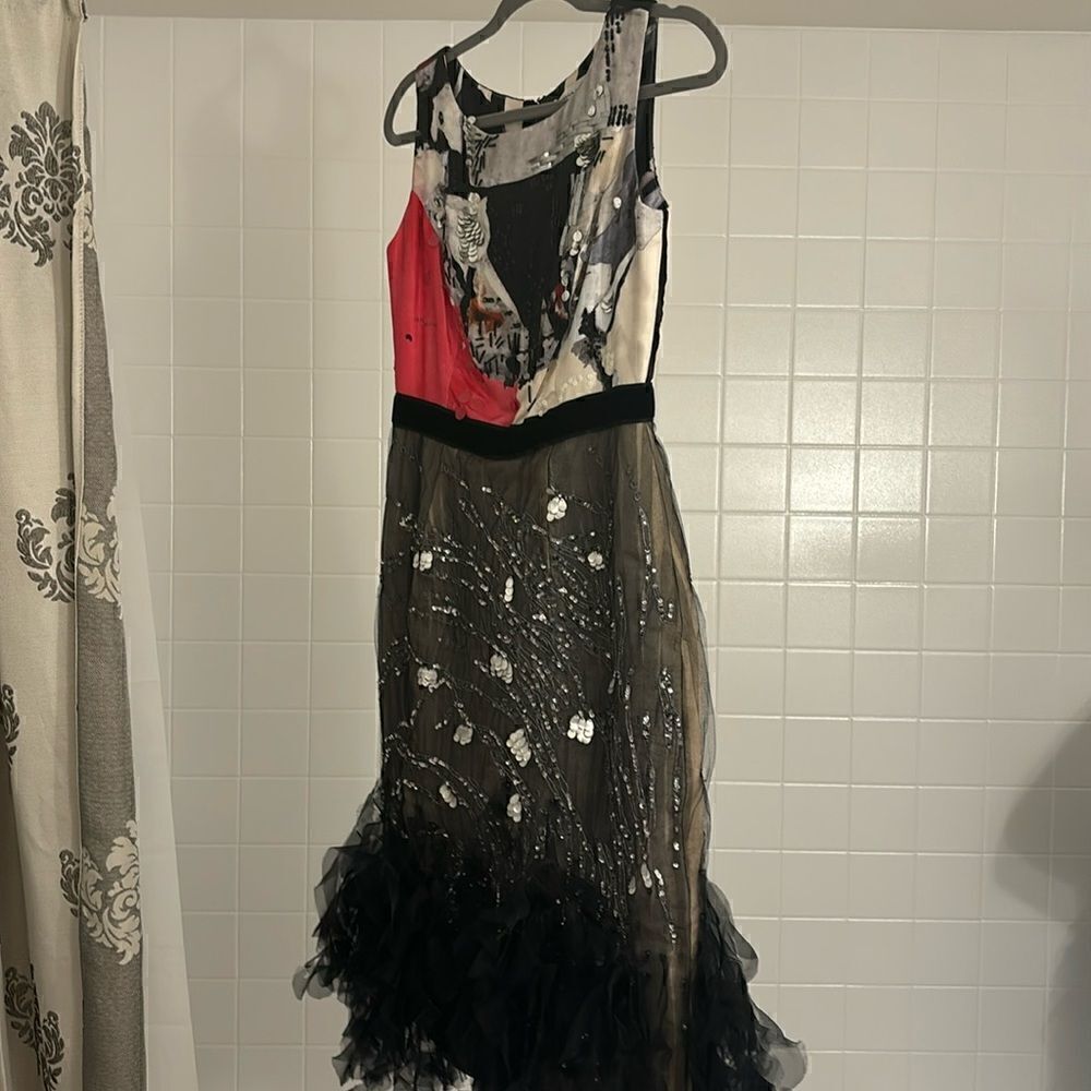 Carolina Herrera couture, pink and gray with ruffles and sequin dress NWT sz 6